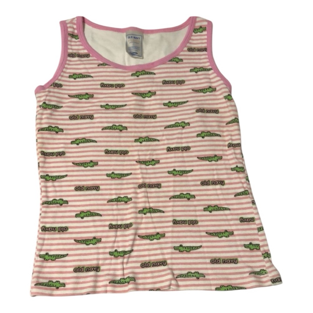 Old Navy Girls Y2K  Retro Striped Tank Top with Built in Bra Alligator Print